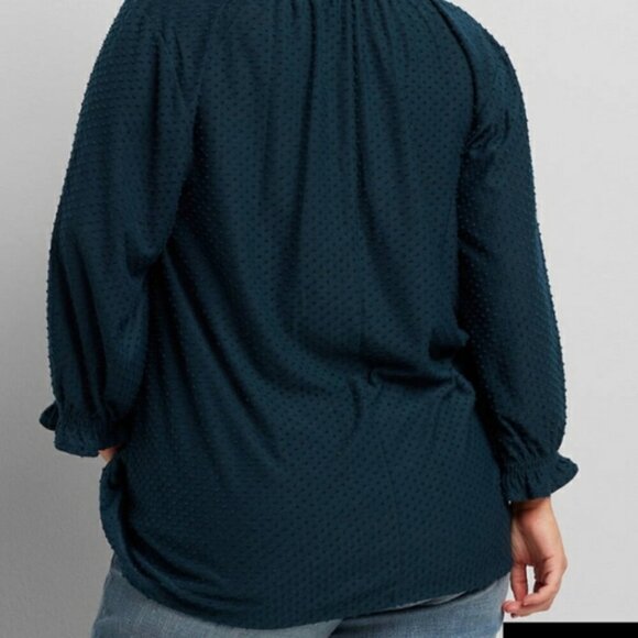 LANE BRYANT Plus Size Smocked Notch Neck Swing Top Black Multi Floral 3/4 Sleeve - Picture 3 of 15